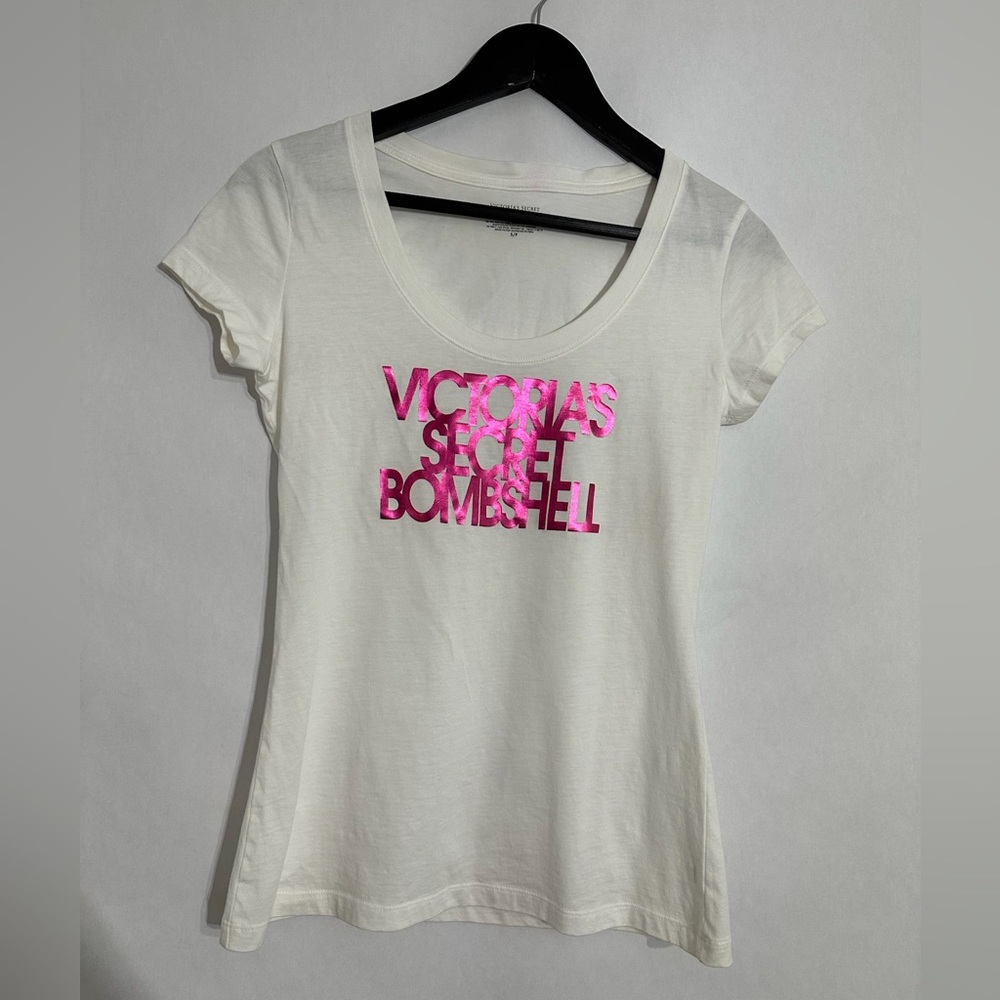 Victoria’s Secret Bombshell White w Metallic Pink Rare Y2K Graphic Tee Small - Picture 11 of 13